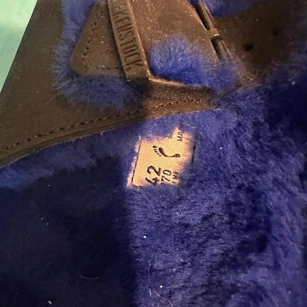 Birkenstock Arizona Shearling Blue and Brown Sandals with Double Straps - Picture 5 of 7